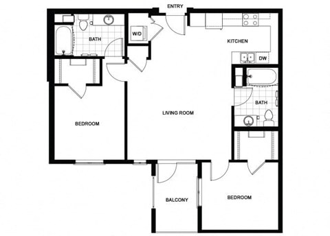 Floor plan for 2 beds, 2 baths, 1060 sqft